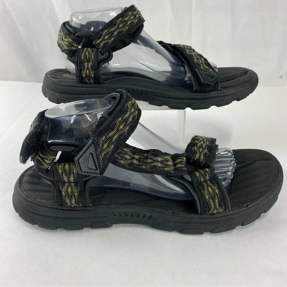 Skechers Mens 10 Black Hellow Relaxed Fit Memory Foam 360 Sandals Hook and Loop - Picture 1 of 6